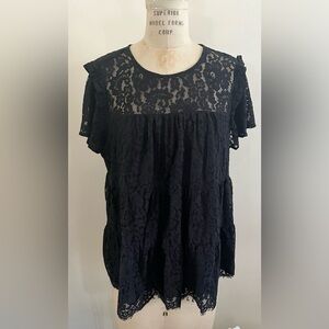 Torrid Lace Tiered Black Top Size 1